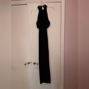 Sexy black velvet backless evening gown